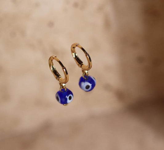 GoodLoverz Naturstein Nazar Auge Glas-Perlen Creole 18 Karat vergoldet