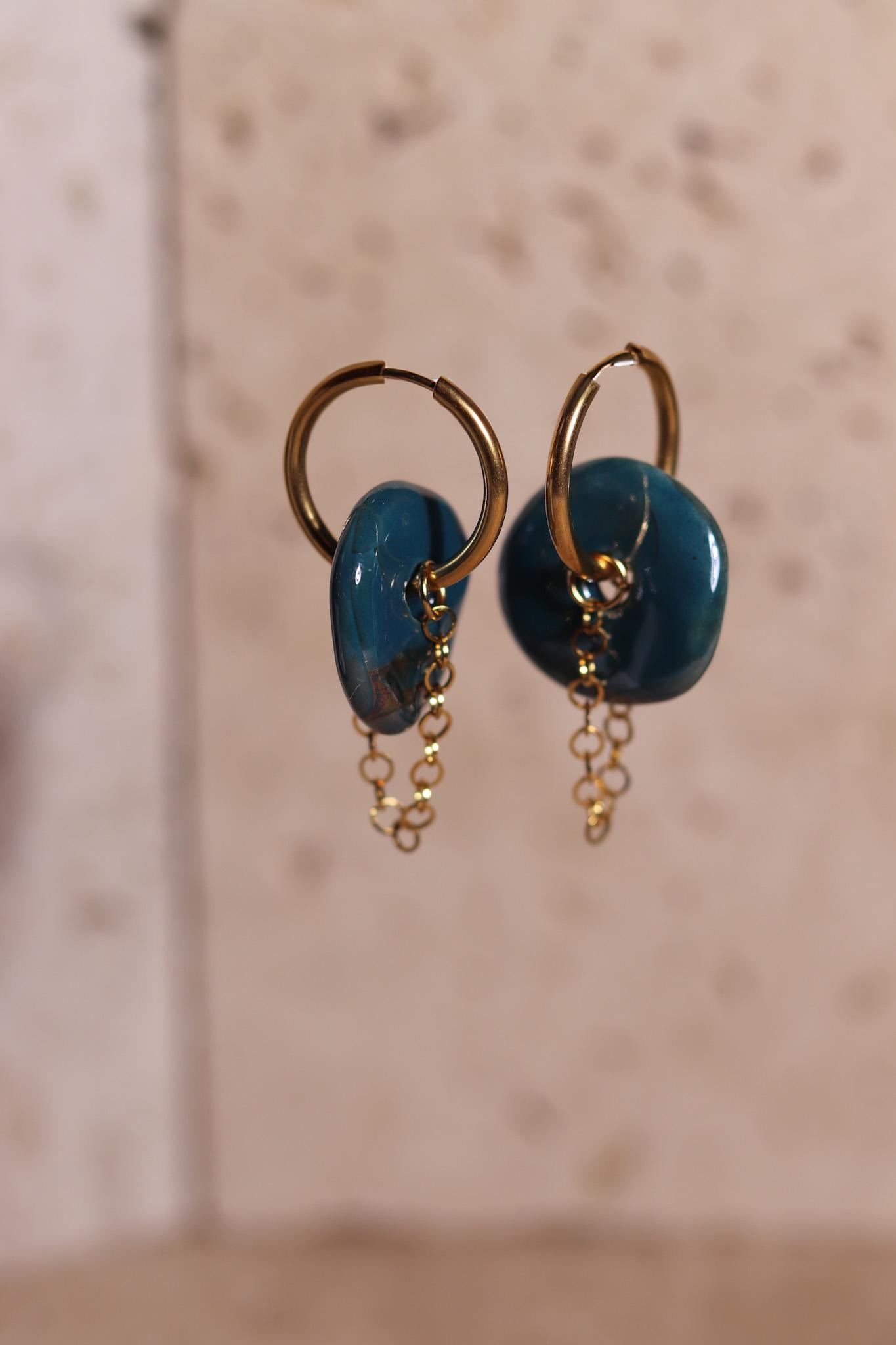 GoodLoverz Keramik Detail Creolen 14 k vergoldet