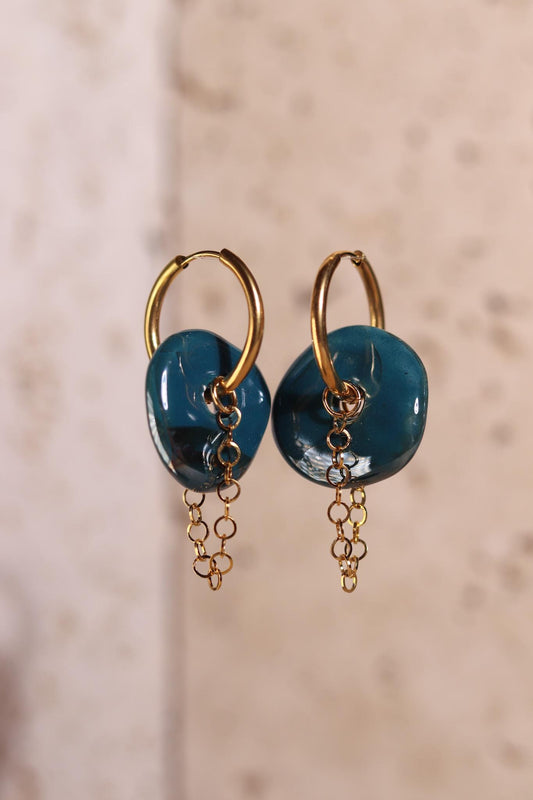 GoodLoverz Keramik Detail Creolen 14 k vergoldet